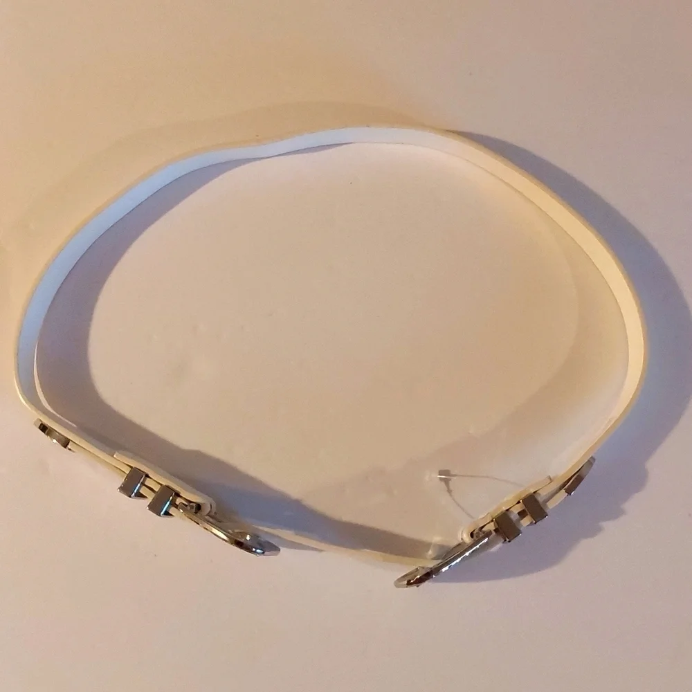 Women's Vintage look Double Silver Scroll Buckle White Belt Western Trendy M/L